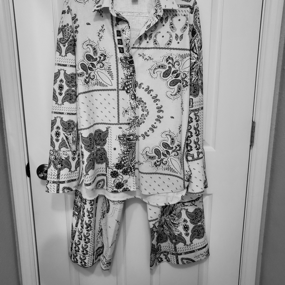 Black and White Paisley Shirt and Pants set